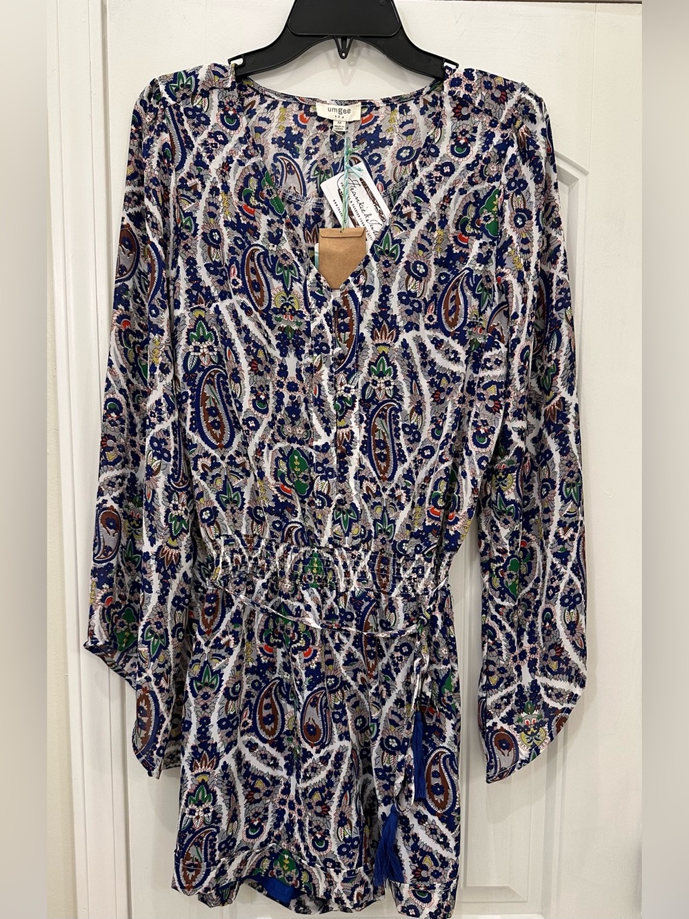 NWT Umgee Paisley Boho Romper in Blue, Green & Red M
